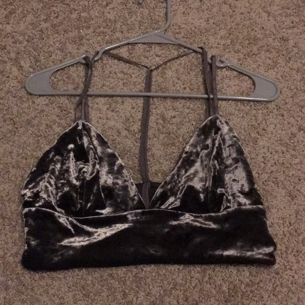Grey Velvet Strappy Crop Top New Without Tag